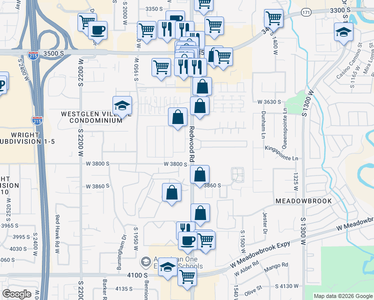 map of restaurants, bars, coffee shops, grocery stores, and more near 3763 Dalbergia Drive in West Valley City