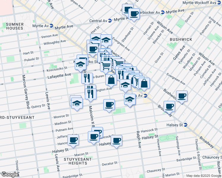 map of restaurants, bars, coffee shops, grocery stores, and more near in Brooklyn