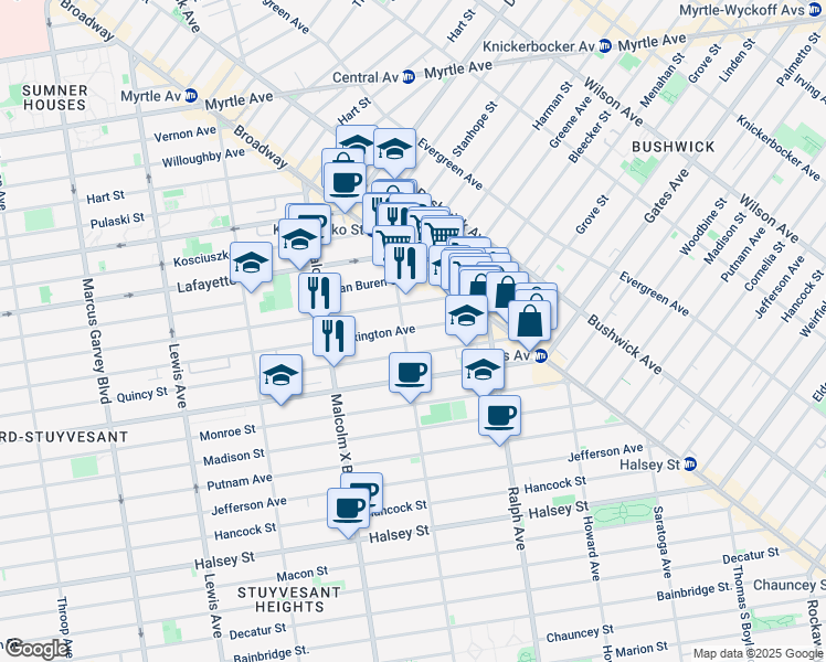 map of restaurants, bars, coffee shops, grocery stores, and more near 165 Erasmus Street in Brooklyn