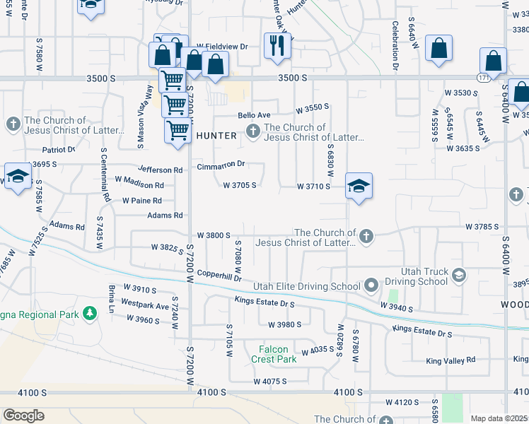 map of restaurants, bars, coffee shops, grocery stores, and more near 7006 West 3800 South in West Valley City