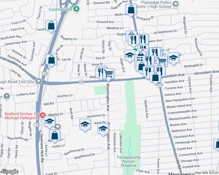 map of restaurants, bars, coffee shops, grocery stores, and more near 4008 Harland Road in Seaford
