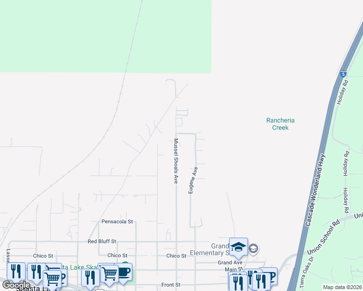 map of restaurants, bars, coffee shops, grocery stores, and more near 657 Mussel Shoals Avenue in Shasta Lake