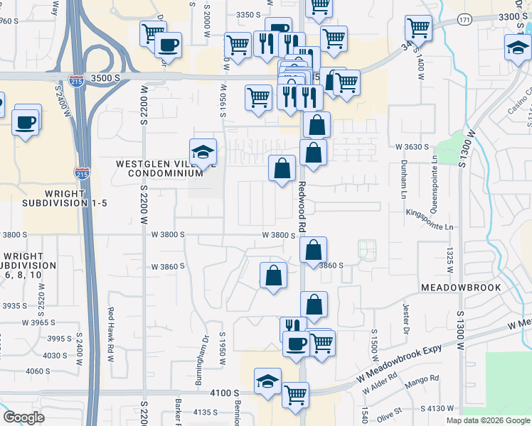 map of restaurants, bars, coffee shops, grocery stores, and more near 3770 South Redwood Road in West Valley City