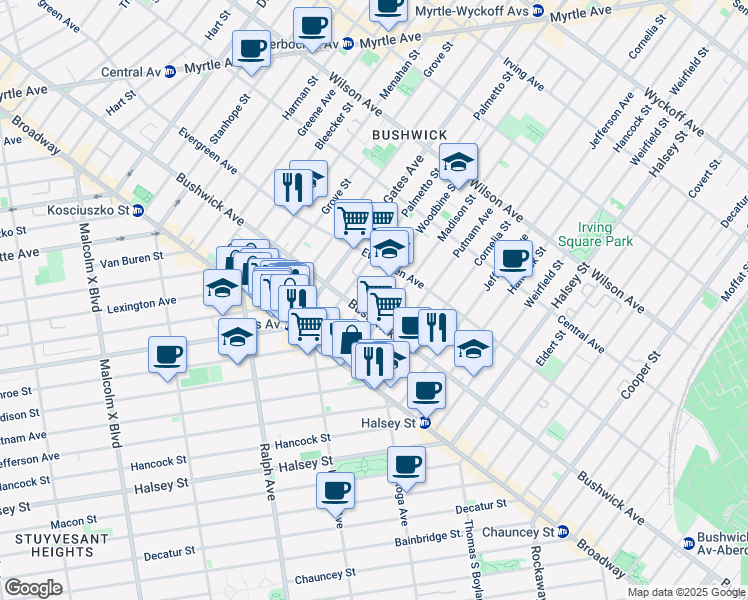 map of restaurants, bars, coffee shops, grocery stores, and more near in Brooklyn
