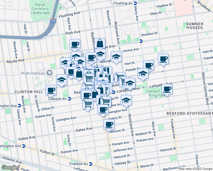 map of restaurants, bars, coffee shops, grocery stores, and more near in Brooklyn