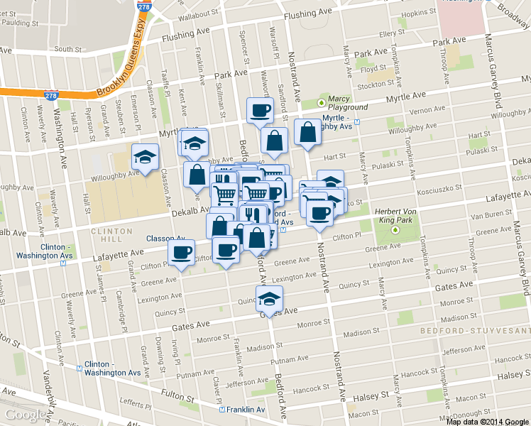 map of restaurants, bars, coffee shops, grocery stores, and more near in Brooklyn