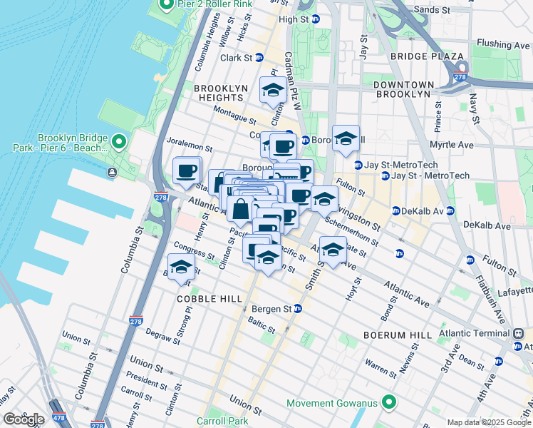map of restaurants, bars, coffee shops, grocery stores, and more near 166 State Street in Brooklyn