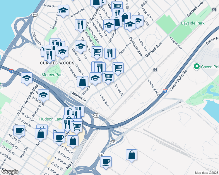 map of restaurants, bars, coffee shops, grocery stores, and more near 170 Garfield Avenue in Jersey City
