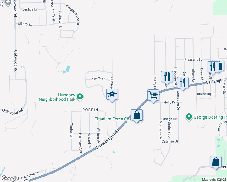 map of restaurants, bars, coffee shops, grocery stores, and more near 312 Dundee Road in East Peoria