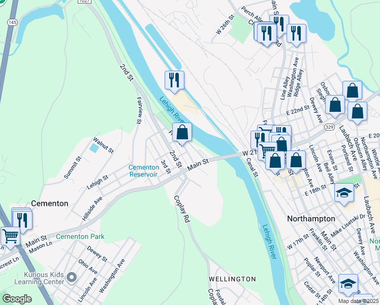 map of restaurants, bars, coffee shops, grocery stores, and more near 5123 Front Street in Lehigh County