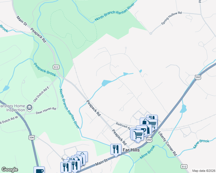 map of restaurants, bars, coffee shops, grocery stores, and more near 101 Sunny Branch Road in Far Hills