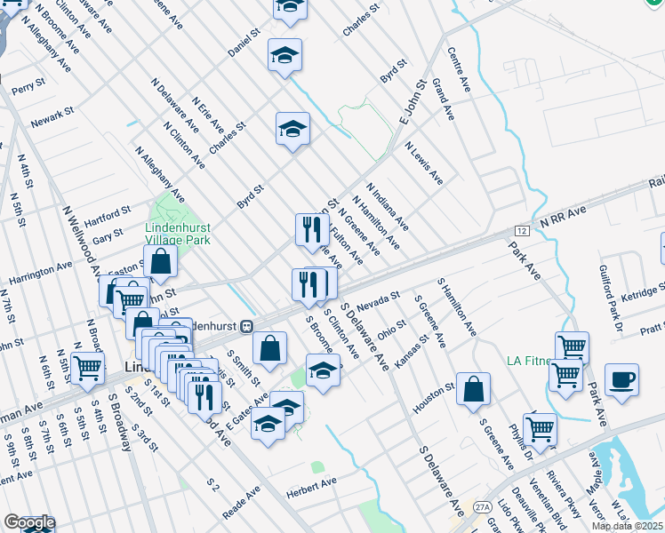 map of restaurants, bars, coffee shops, grocery stores, and more near 121 North Erie Avenue in Lindenhurst