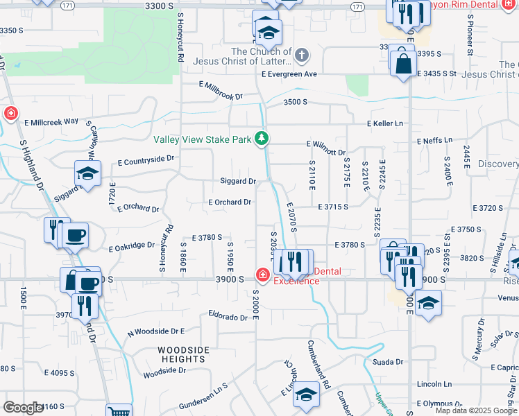 map of restaurants, bars, coffee shops, grocery stores, and more near 3713 South 2000 East in Salt Lake City