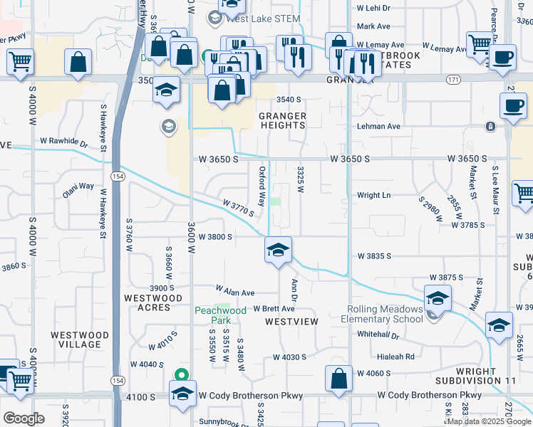 map of restaurants, bars, coffee shops, grocery stores, and more near 3761 Oxford Way in Salt Lake City