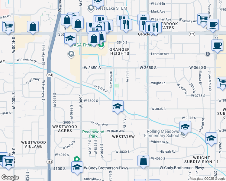 map of restaurants, bars, coffee shops, grocery stores, and more near 3761 Oxford Way in Salt Lake City