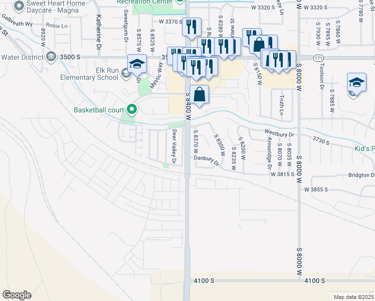 map of restaurants, bars, coffee shops, grocery stores, and more near 3749 South 8400 West in Magna
