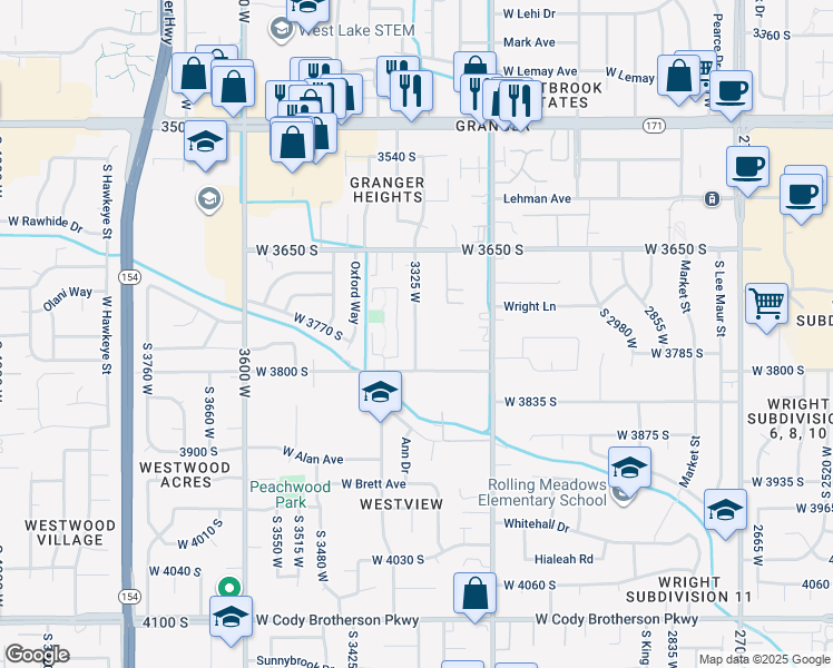 map of restaurants, bars, coffee shops, grocery stores, and more near 3753 3325 West in West Valley City