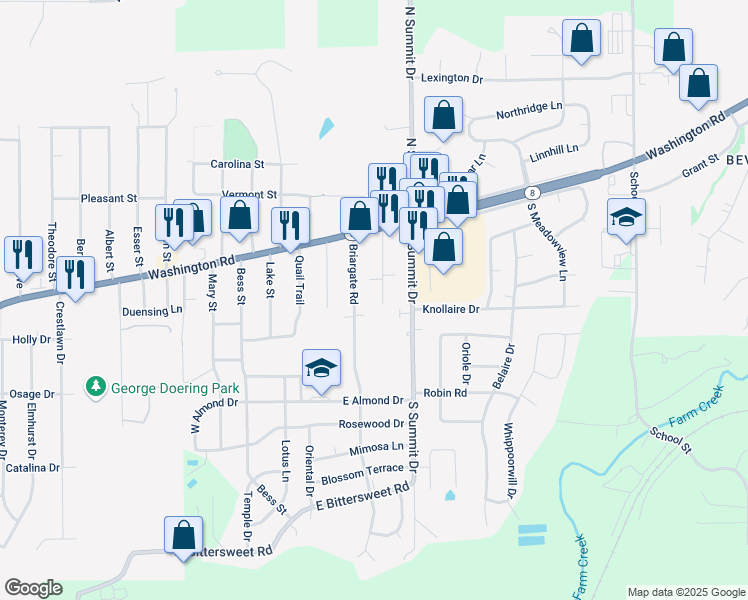 map of restaurants, bars, coffee shops, grocery stores, and more near 124 Argo Street in Washington