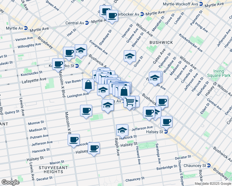 map of restaurants, bars, coffee shops, grocery stores, and more near in Brooklyn
