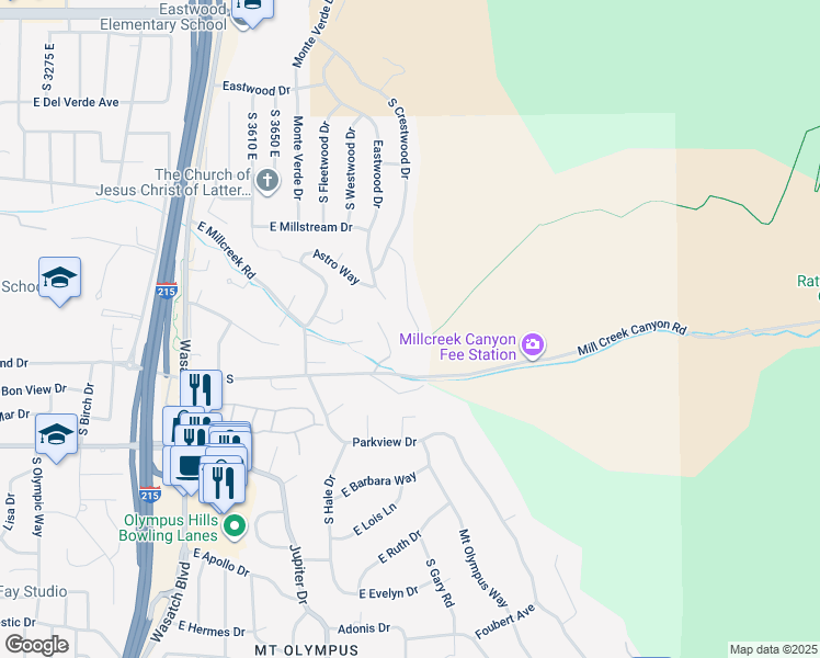map of restaurants, bars, coffee shops, grocery stores, and more near 3712 South Choke Cherry Drive in Salt Lake City