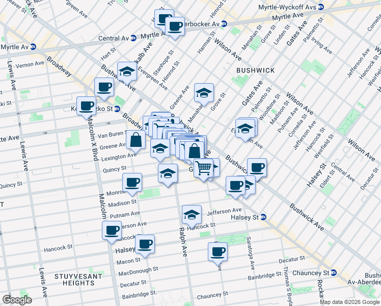 map of restaurants, bars, coffee shops, grocery stores, and more near in Brooklyn