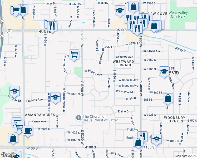map of restaurants, bars, coffee shops, grocery stores, and more near 5050 West 3755 South in West Valley City