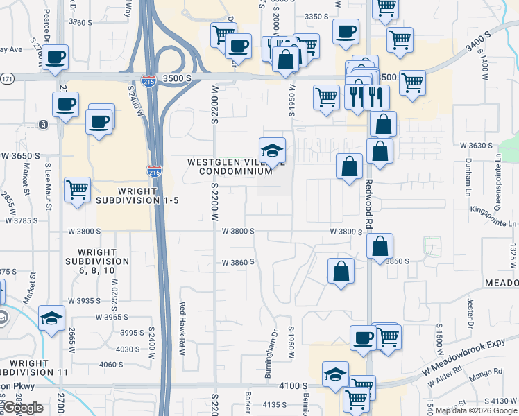map of restaurants, bars, coffee shops, grocery stores, and more near 3750 Apple Farms Circle in West Valley City