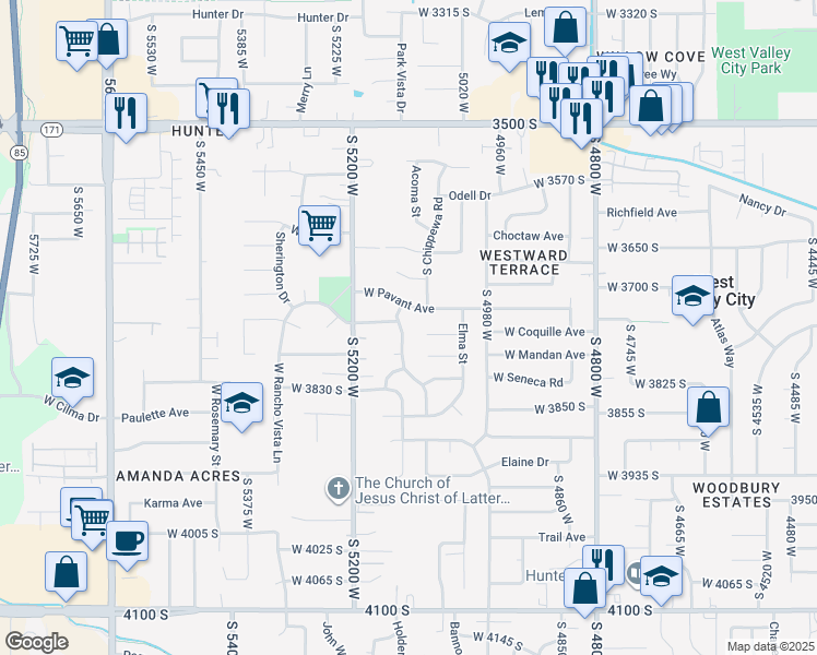 map of restaurants, bars, coffee shops, grocery stores, and more near 5050 West 3755 South in West Valley City