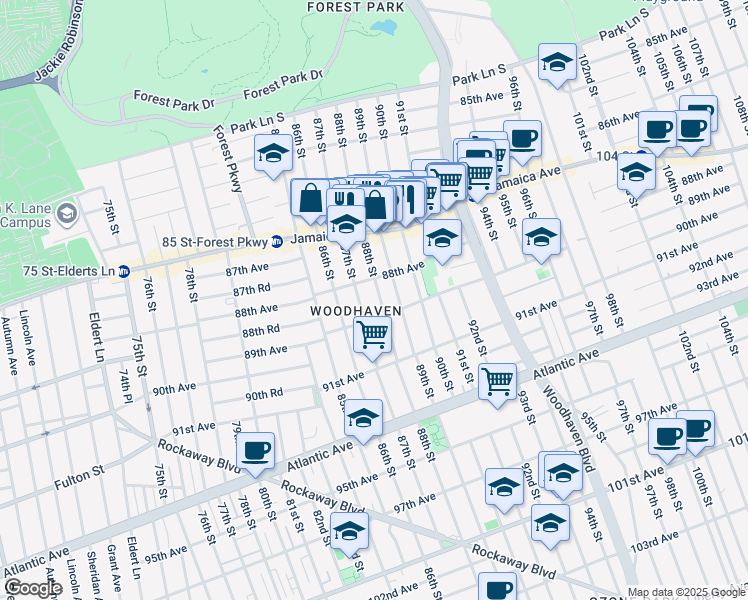 map of restaurants, bars, coffee shops, grocery stores, and more near in Queens