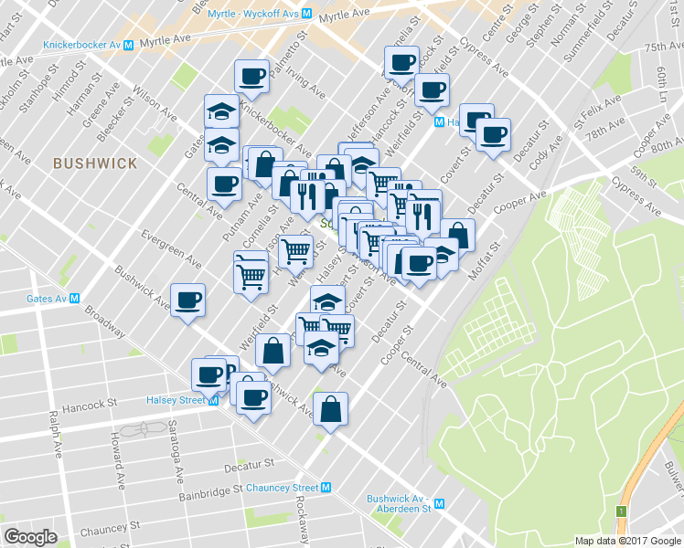 map of restaurants, bars, coffee shops, grocery stores, and more near in Brooklyn