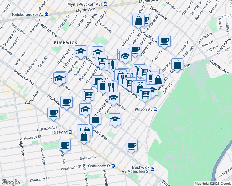 map of restaurants, bars, coffee shops, grocery stores, and more near in Brooklyn