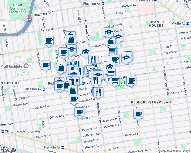 map of restaurants, bars, coffee shops, grocery stores, and more near in Brooklyn