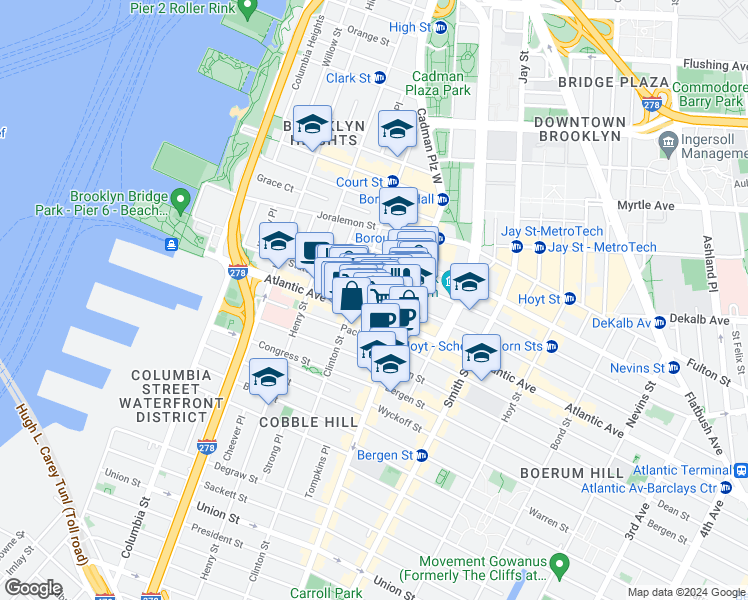 map of restaurants, bars, coffee shops, grocery stores, and more near 166 State Street in Brooklyn