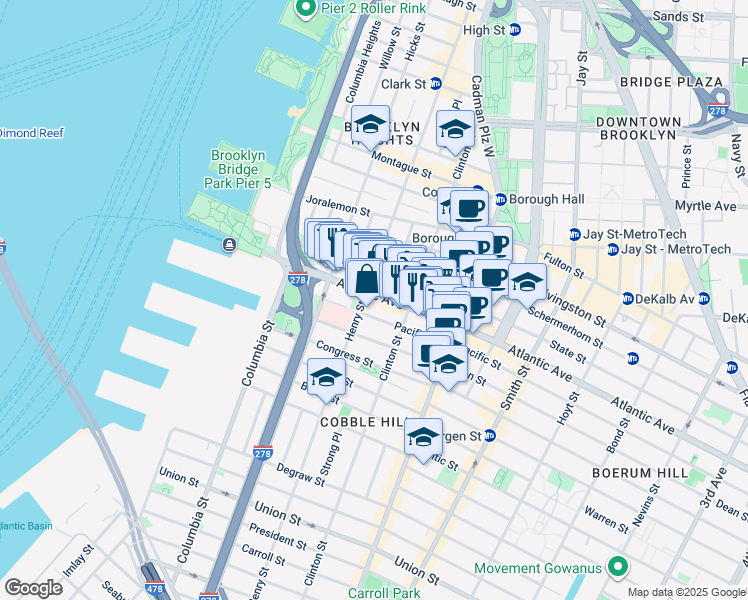 map of restaurants, bars, coffee shops, grocery stores, and more near in Brooklyn