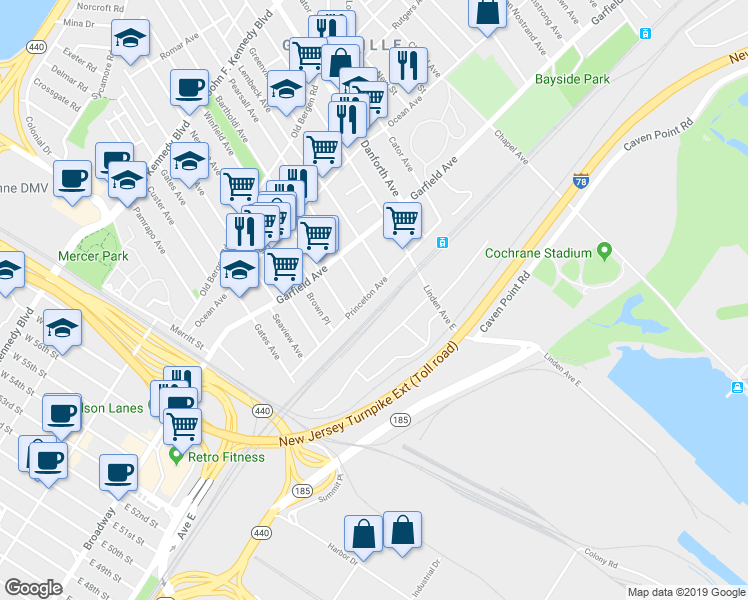map of restaurants, bars, coffee shops, grocery stores, and more near 275 Princeton Avenue in Jersey City