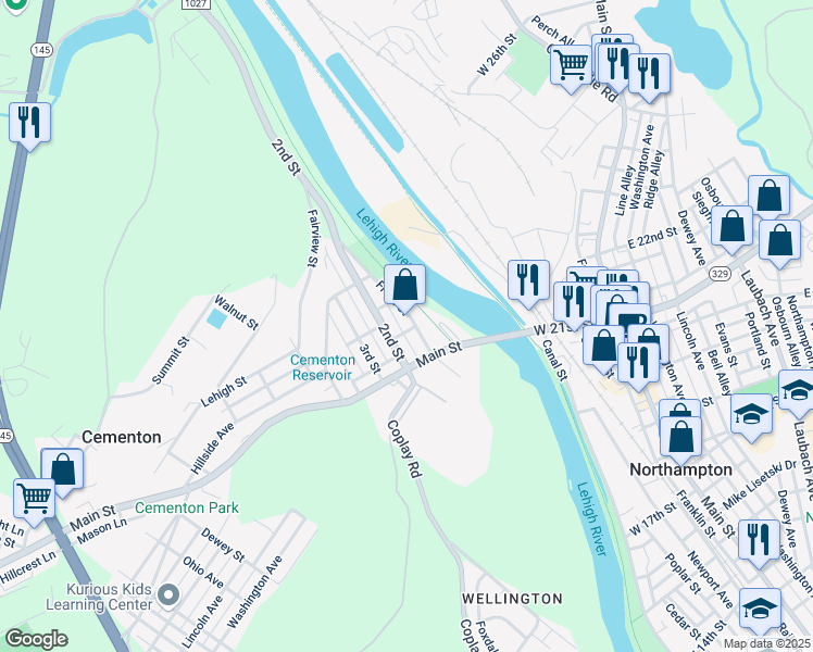 map of restaurants, bars, coffee shops, grocery stores, and more near 5123 Front Street in Lehigh County