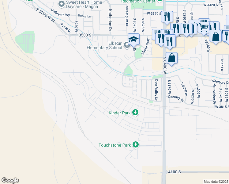 map of restaurants, bars, coffee shops, grocery stores, and more near 8692 West Beckville Drive in Magna