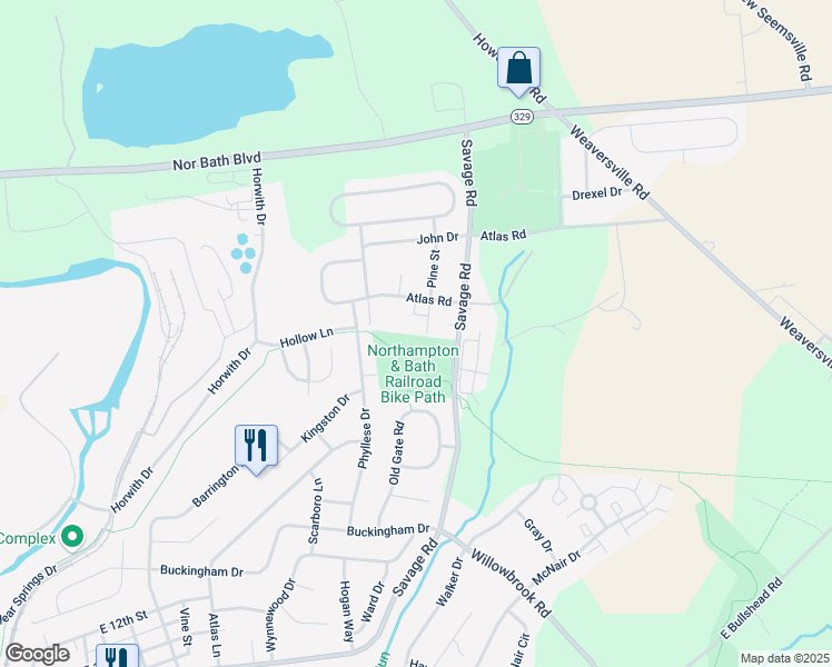 map of restaurants, bars, coffee shops, grocery stores, and more near 673 Savage Road in Northampton