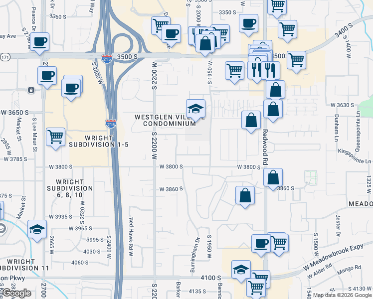 map of restaurants, bars, coffee shops, grocery stores, and more near 3750 Apple Farms Circle in West Valley City