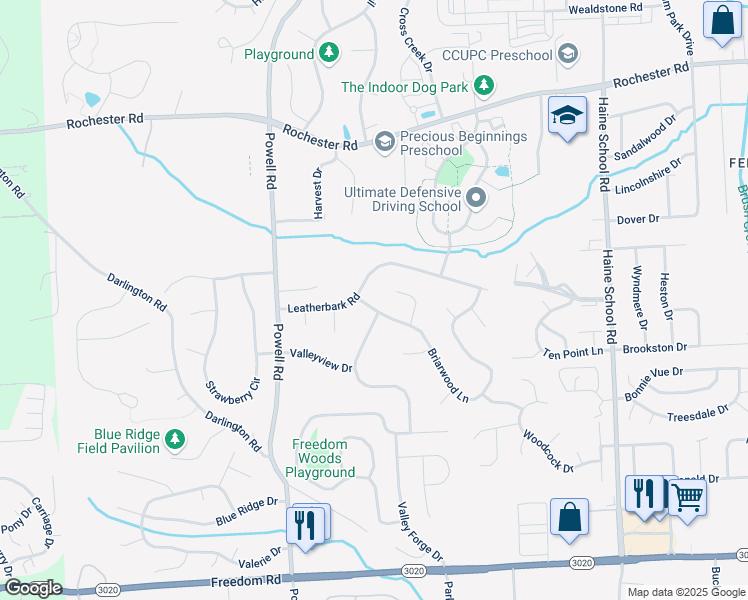 map of restaurants, bars, coffee shops, grocery stores, and more near 103 Briarwood Lane in Cranberry Township
