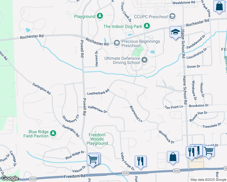 map of restaurants, bars, coffee shops, grocery stores, and more near 103 Briarwood Lane in Cranberry Township