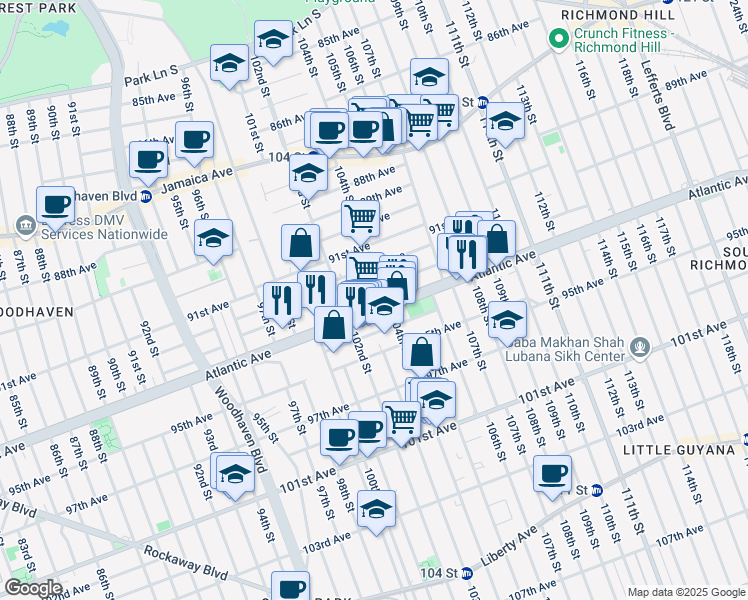 map of restaurants, bars, coffee shops, grocery stores, and more near 90 Atlantic Avenue in Queens
