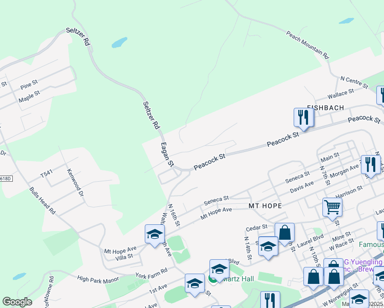 map of restaurants, bars, coffee shops, grocery stores, and more near 583 West Railroad Street in Pottsville