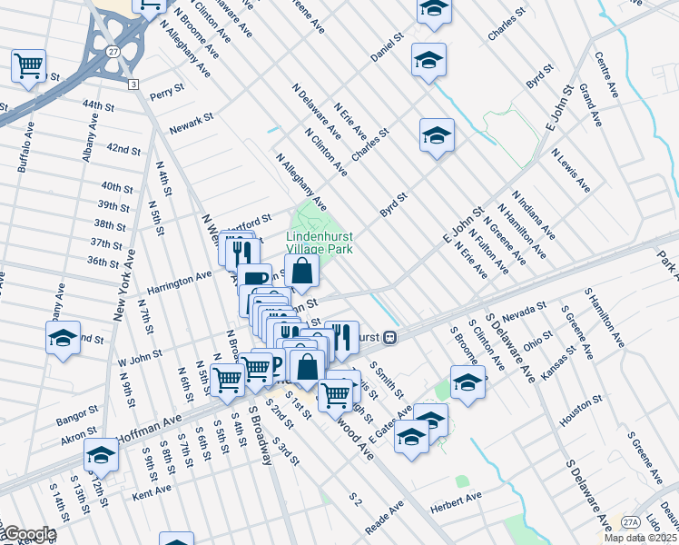 map of restaurants, bars, coffee shops, grocery stores, and more near 89 Irmisch Avenue in Lindenhurst