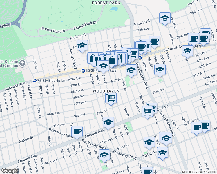 map of restaurants, bars, coffee shops, grocery stores, and more near in Queens