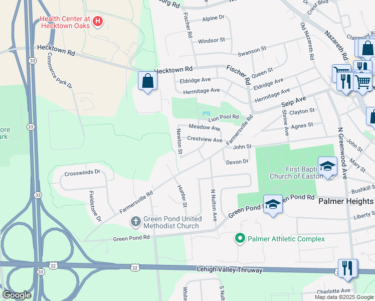 map of restaurants, bars, coffee shops, grocery stores, and more near 4051 Summit Ave in Easton