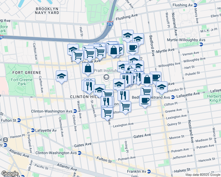 map of restaurants, bars, coffee shops, grocery stores, and more near 165 Steuben Street in Brooklyn