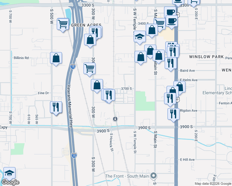 map of restaurants, bars, coffee shops, grocery stores, and more near 211 West 3680 South in South Salt Lake