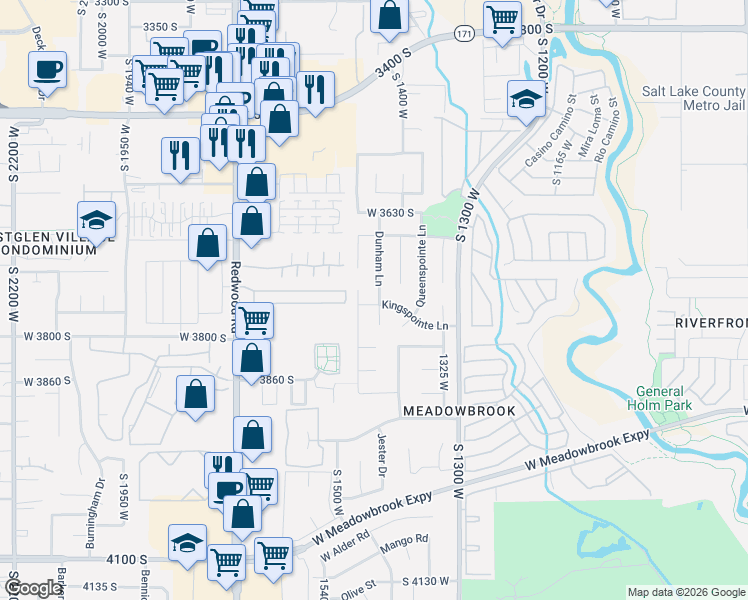 map of restaurants, bars, coffee shops, grocery stores, and more near 3750 Dunham Lane in Salt Lake City