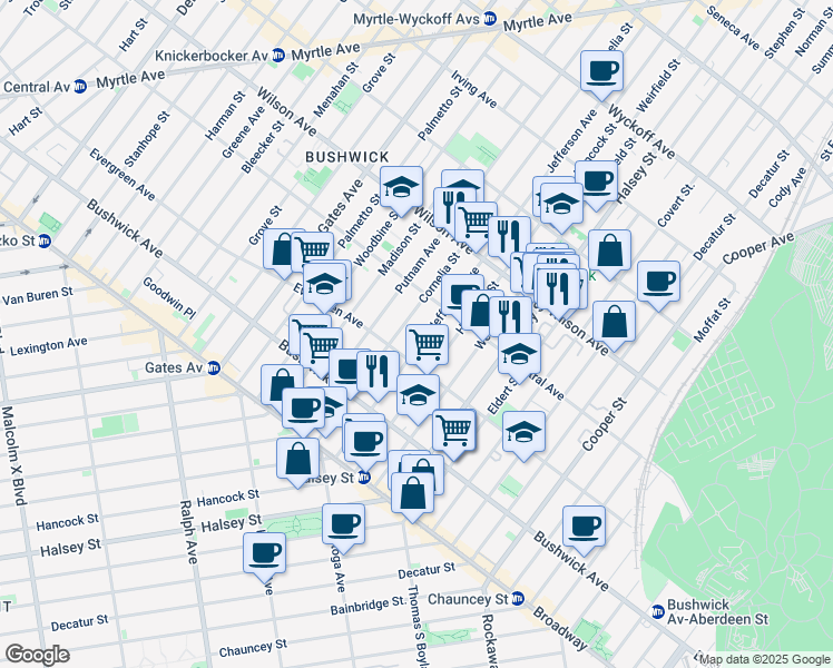map of restaurants, bars, coffee shops, grocery stores, and more near in Brooklyn